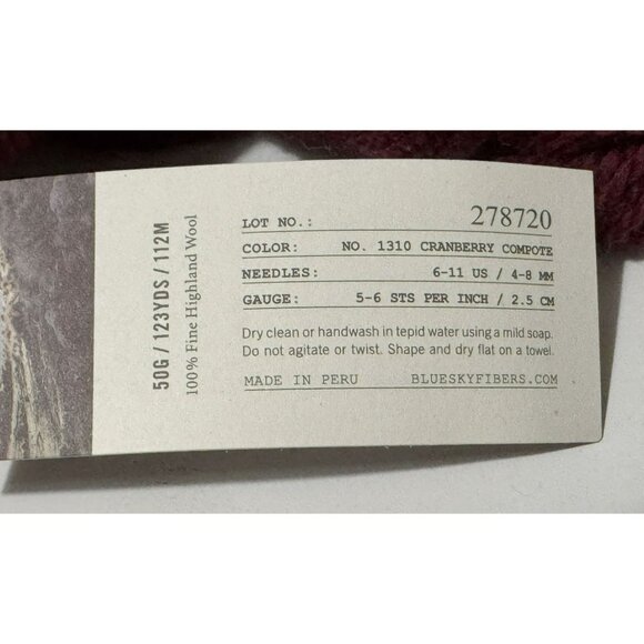 Blue Sky Fibers Woolstok 100% Fine Highland Wool 50g 123 Yds Cranberry - Picture 3 of 3